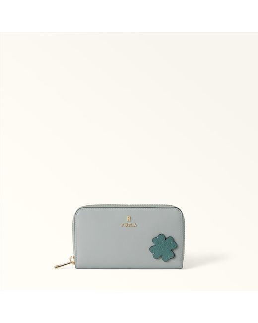 Furla Gray Camelia Zip Around Toni Nebbia Sidney Calf Leather + Patch Four Leaft-Clover
