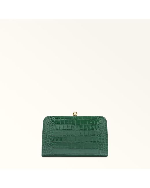 Furla Green Alba Clutch Botanical Cocco Print Calf Leather