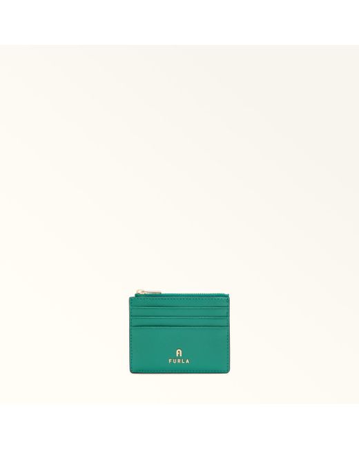 Furla Green Camelia Card Case Jade Textured Leather