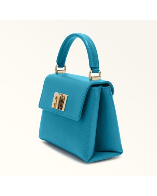 Furla Blue 1927 Top Handle Mini Turchese A Textured Leather