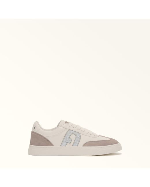 Furla Natural Step Sneakers Grainy Calf Leather + Suede + Glitter