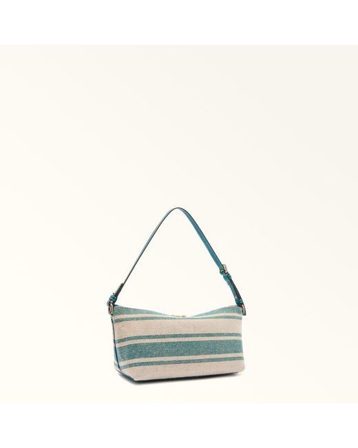Furla Green Debby Shoulder Bag Toni Amatore Canvas Stripes Fabric + Sidney Calf Leather