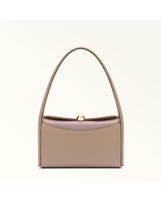 Furla Natural Nicole Boston Bag Stucco Night Calf Leather + Sidney Calf Leather