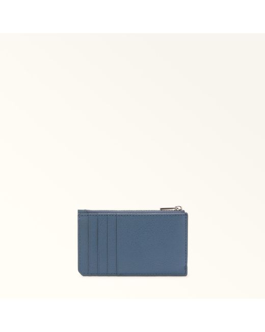 Furla Blue Project Card Case Grigio Blu Milos Textured Calf Leather for men