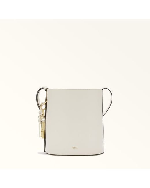 Furla White Roxie Bucket Bag Panna Textured Leather