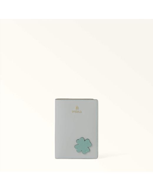 Furla Gray Camelia Passport Holder S Toni Nebbia Sidney Calf Leather + Patch Four Leaft-Clover