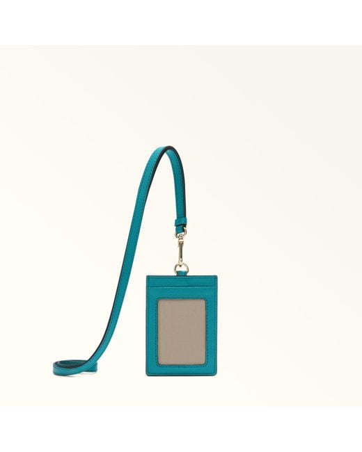 Furla Blue Camelia Badge Holder S Amatore Textured Leather
