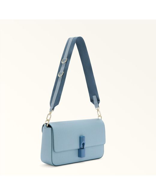 Furla Blue Fiona Shoulder Strap Toni Carta Da Zucchero Ribbon Fabric + Sidney Calf Leather