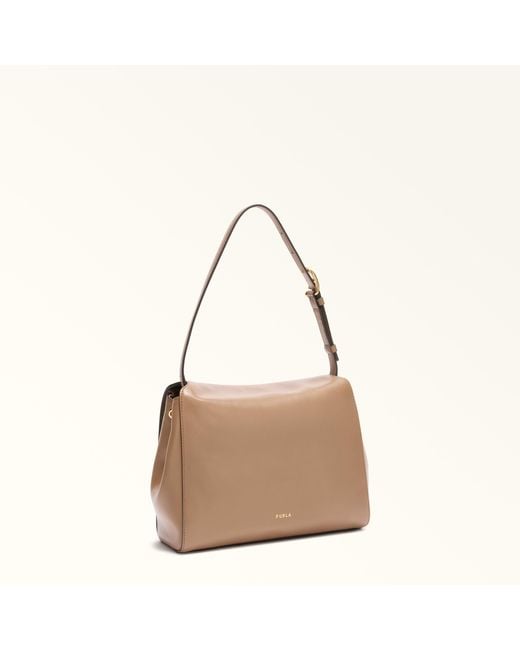 Furla Natural Domus Shoulder Bag Toffee Varrenne Calf Leather + Suede