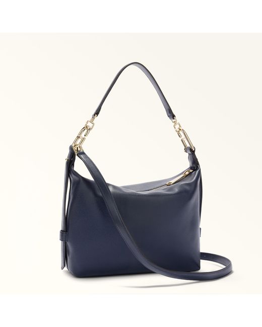 Furla Blue Tonie Shoulder Bag Mediterraneo Ares Soft Textured Leather