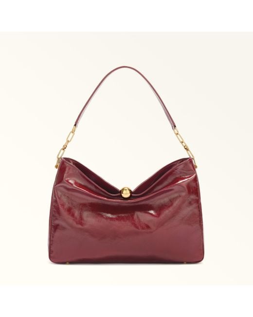 Furla Red Sfera Soft Shoulder Bag Rubino Venice Patent Leather