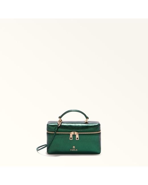 Furla Green Camelia Mini Bag Botanical Piuma Metal Calf Leather