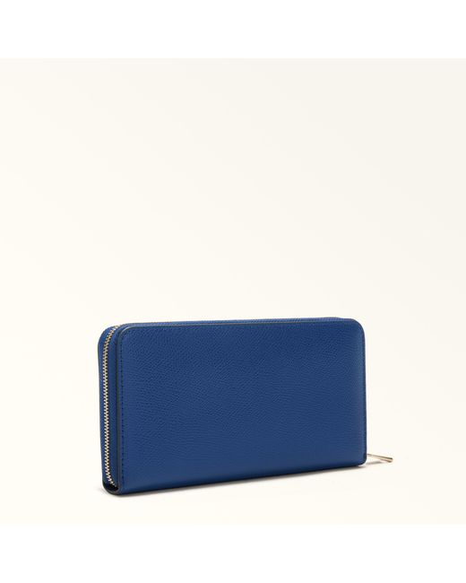 Furla Blue Camelia Zip Around Textured Leather