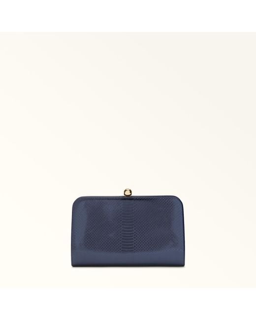 Furla Blue Alba Clutch Leather With Python Whips Lame' Print