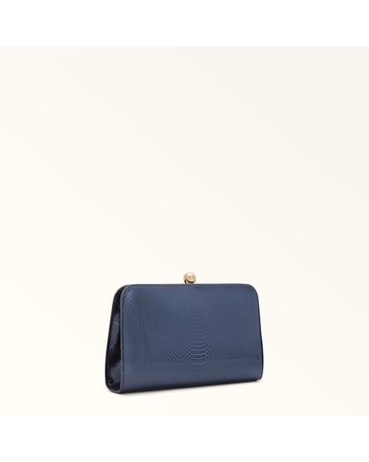 Furla Blue Alba Clutch Leather With Python Whips Lame' Print