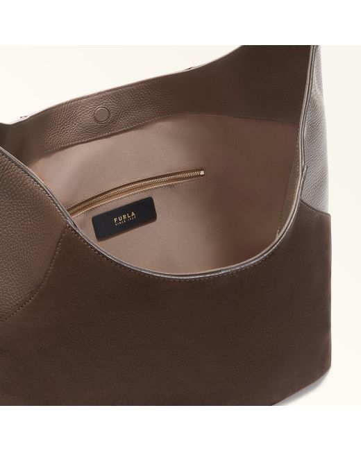 Furla Brown Lara Shoulder Bag Toni Espresso Suede + Grained Calf Leather