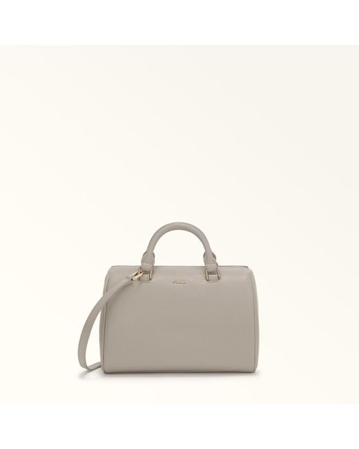 Furla Gray Mialissa Boston Bag Vaniglia Grained Calf Leather