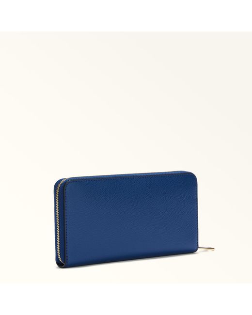 Furla Blue Camelia Zip Around Textured Leather