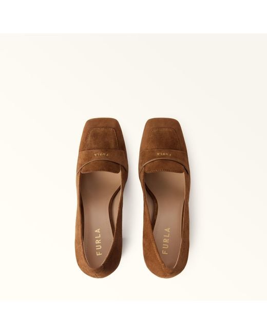 Furla Brown Solid Pump Cognac H Suede