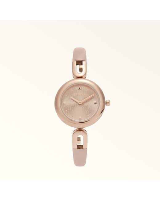 Furla Metallic Bangle Bangle Watch Candy Rose Calf Leather + Metal