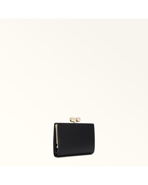Furla Black Dots Compact Wallet Nero Sidney Calf Leather