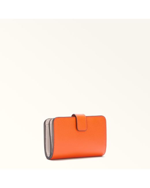 Furla Orange Camelia Compact Wallet Paprika Textured Leather