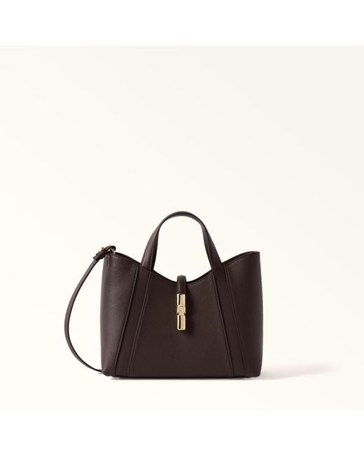 Furla Brown Goccia Tote Cioccolato Night Calf Leather + Sidney Calf Leather