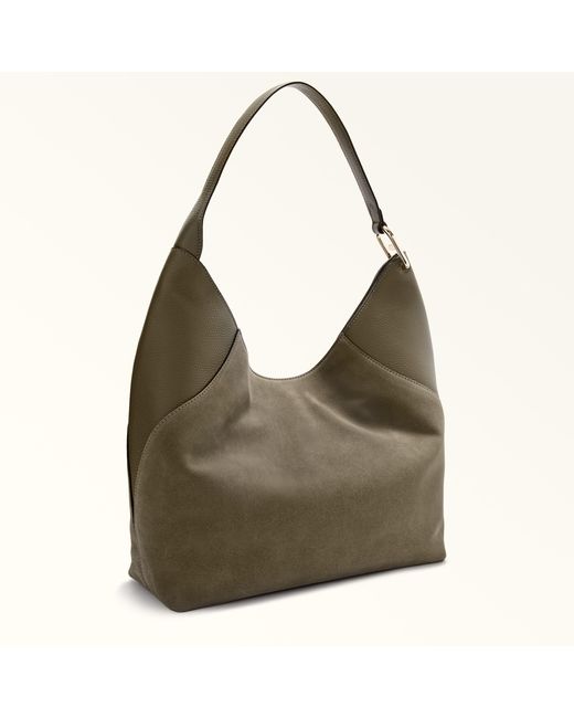 Furla Green Lara Shoulder Bag Toni Sage Suede + Grained Calf Leather