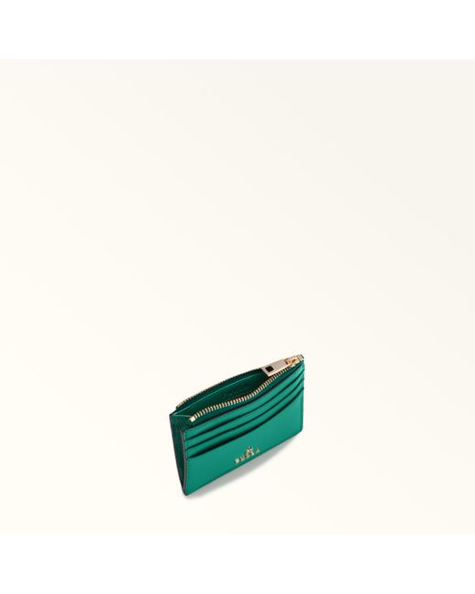 Furla Green Camelia Card Case Jade Textured Leather
