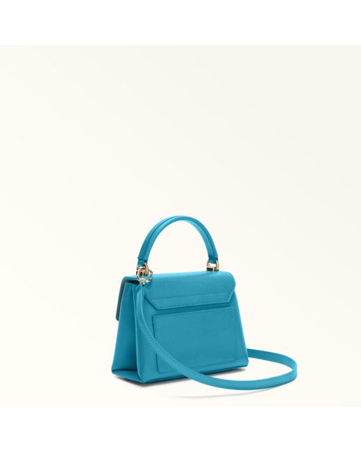 Furla Blue 1927 Top Handle Mini Turchese A Textured Leather