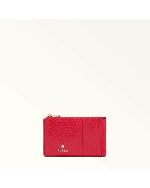 Furla Camelia Card Case Ruby Textured Leather