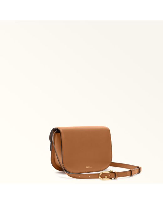 Furla Brown Sfera Crossbody Mini Brandy Soft Calf Leather + Suede
