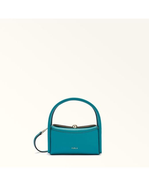 Furla Blue Nicole Boston Bag Amatore Night Calf Leather + Sidney Calf Leather