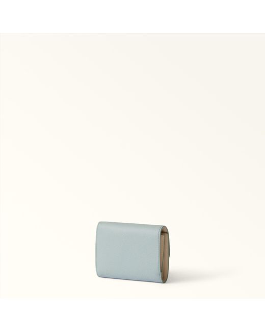 Furla White Iride Compact Wallet Nebbia Textured Leather