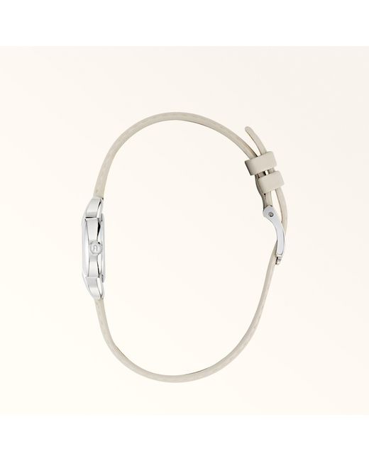 Furla White Mini Shape Round Case Watch Vaniglia Leather + Metal