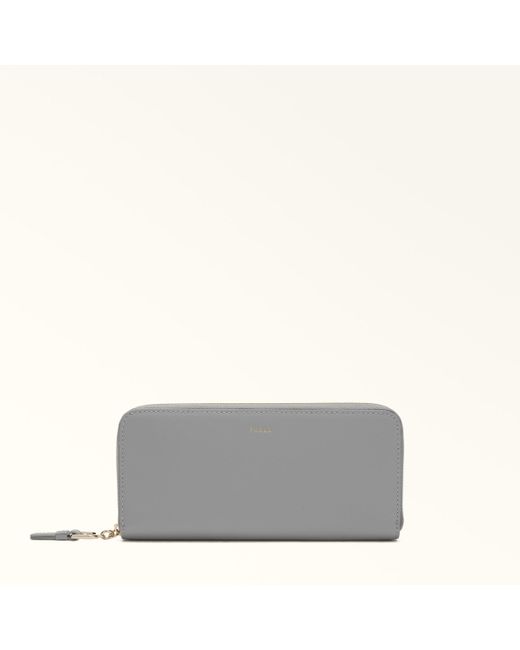 Furla Gray Nuvola Zip-Around-Portemonnaie Cenere Claris Lux-Kalbsleder Mit Intarsie Damen