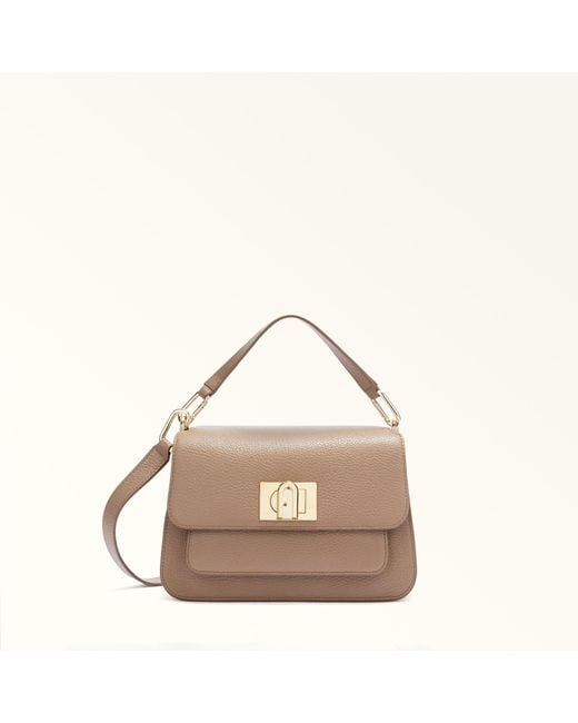 Furla Natural Ella Top Handle Greige Grained Calf Leather
