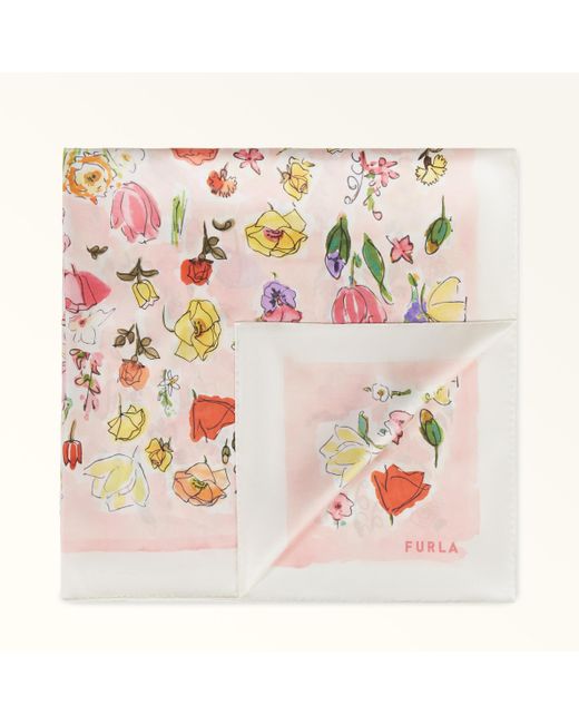 Tortona Sciarpa Toni Azalea Twill Di Seta Con Stampa Prato Fiorito Donna di Furla in Pink