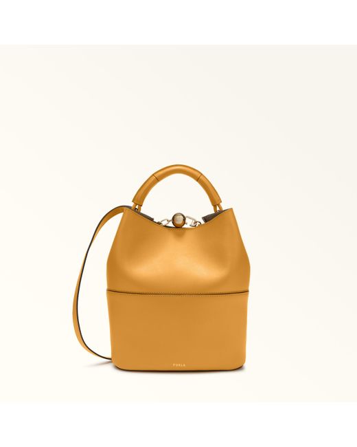 Sfera Borsa A Secchiello Senape Pelle Di Vitello Doppia Napoli Donna di Furla in Metallic
