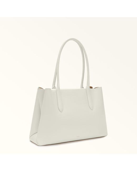Furla White Meridiana Tote Panna Napoli Double Calf Leather