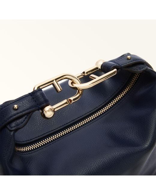 Furla Blue Tonie Shoulder Bag Mediterraneo Ares Soft Textured Leather