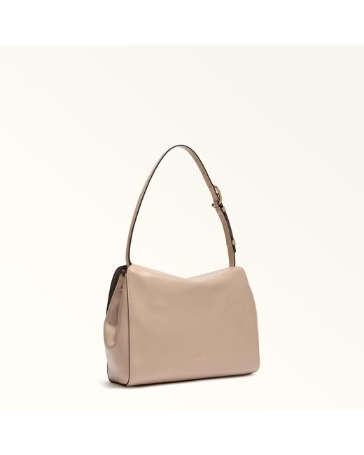 Furla Natural Domus Shoulder Bag Cotone G Varrenne Calf Leather + Suede