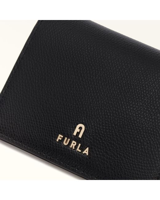 Furla Black Camelia Compact Wallet Nero Textured Leather