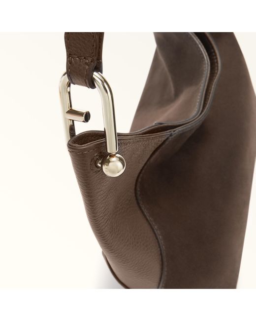 Furla Brown Lara Shoulder Bag Toni Espresso Suede + Grained Calf Leather