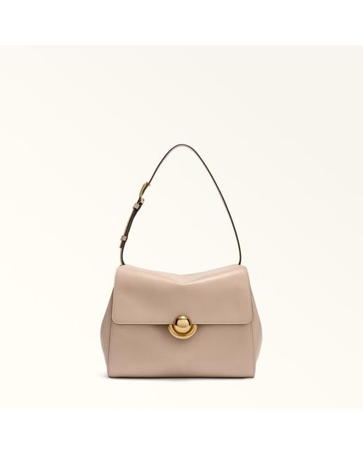 Furla Natural Domus Shoulder Bag Cotone G Varrenne Calf Leather + Suede