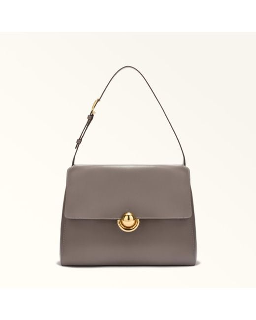 Furla Gray Domus Shoulder Bag Urban Varrenne Calf Leather + Suede