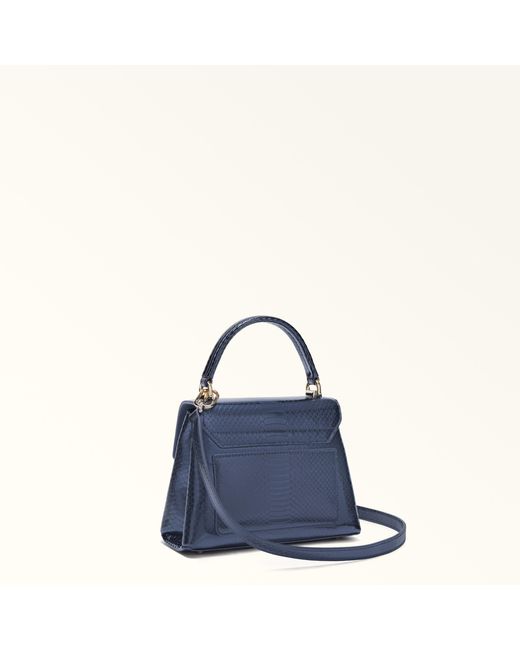 Furla Blue 1927 Top Handle Mini Leather With Python Whips Lame' Print