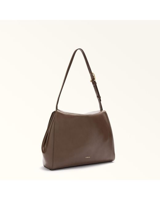 Furla Brown Domus Shoulder Bag Espresso Varrenne Calf Leather + Suede