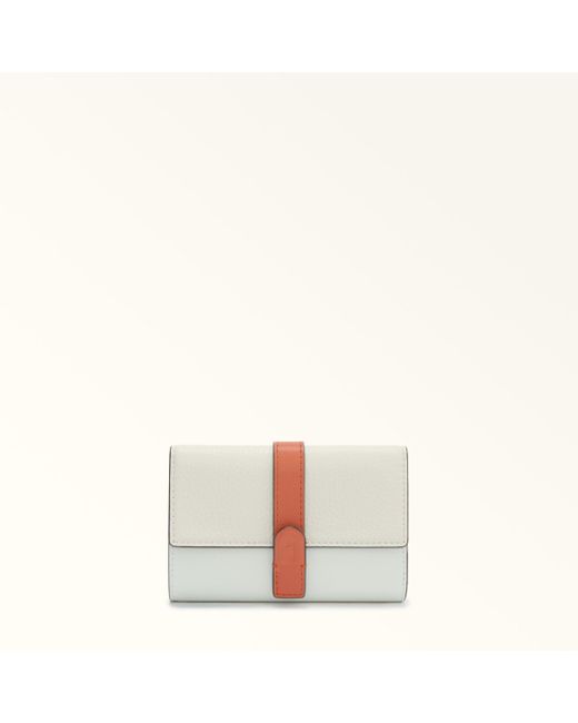 Grazia Portafoglio Compatto Panna Pelle Di Vitello Morbida Roma Color-Block + Pelle Di Vitello Granata Donna di Furla in White