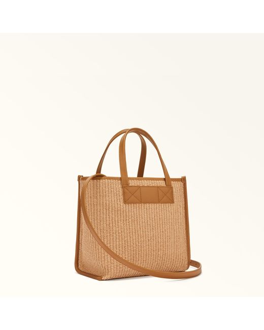 Furla Brown Divide It Tote Toni Naturale Tuscany Woven Colorblock + Soft Calf Leather